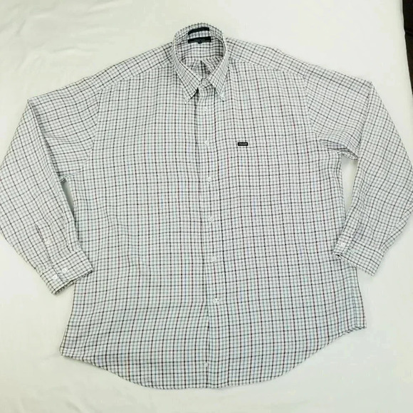 Faconnable XL Pocket Logo Tag Button Down Mens Red White Blue Check Cotton Shirt - Picture 1 of 8